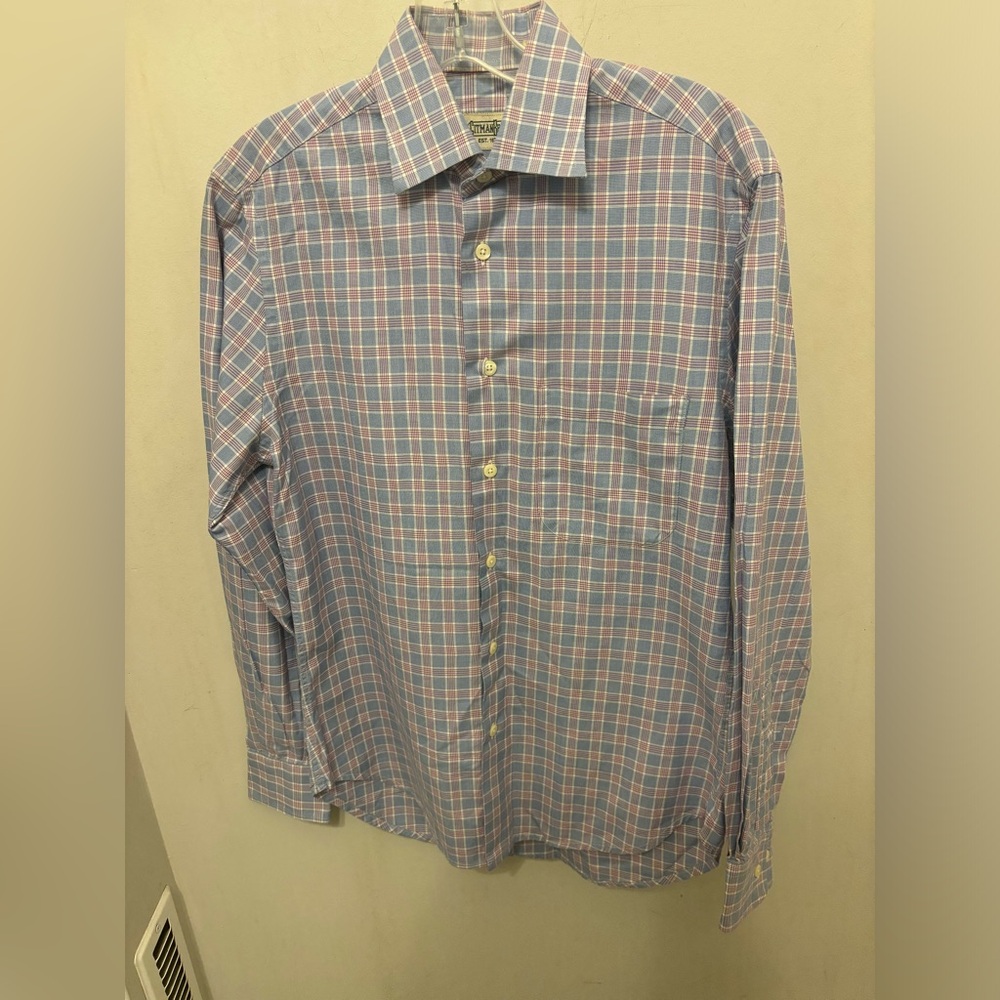 Gitman Bros. Shirt Small Purple Blue Plaid Button-Down Pocket Made in USA Men’s